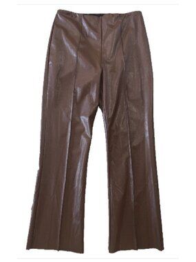Lysse Brown Faux Leather Pants Womens L Elastic Waist Pull On Pleat Baddie 12-14